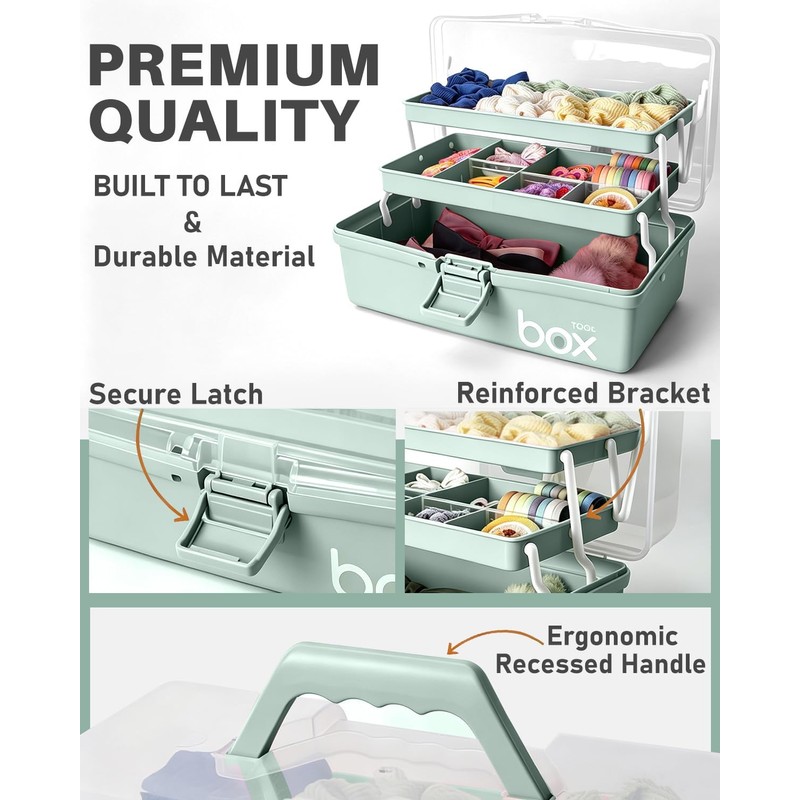 3-Layer Plastic Storage Organizer with Adjustable Dividers – Portable Craft