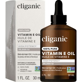 Cliganic 100% Pure Vitamin E Oil for Skin, Hair & Face - 30,000 IU, Non-GMO Verified | Natural D-Alpha Tocopherol (Packaging May Vary)