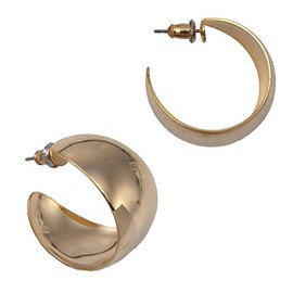 Gold Tone Shiny Hoop Classic Plain Huggie Pierced Earrings 7/8" Earrings For Women Set