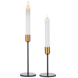 Nuptio Candlestick Holders Taper Candle Holders, 2 Pcs Candle Stick Holders Set, Gold & Black Brass Candlestick Holders Set Table Decorative Modern Candle Holders for Tapered Candles (S + L)