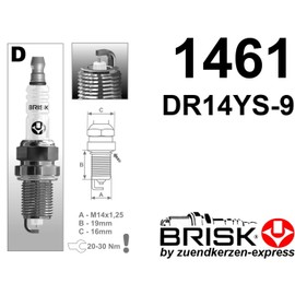 BRISK Silver DR14YS-9 1461 Spark Plugs Petrol LPG GPL CNG Car Gas (Pack of 4)