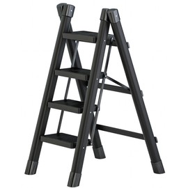 Runruii 4 Step Folding Portable Step Ladder with Anti-Slip Wide Pedal Aluminum Stepladder Lightweight Step Stool for Office, Household, Library 300lbs - Black