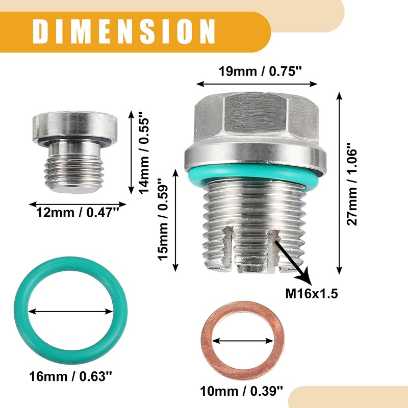 Partuto 1 Set M16-1.5x15mm Universal Car Oil Drain Plug -