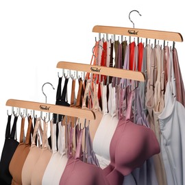 OTANIX 3 Pack Tank Top Hangers Space Saving, Bra Hangers for Closet Organizer, Bra Organizer for Closet, Space Saving Organizers and Storage for Dorm & Apartment for Tankto (Wooden)