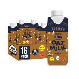 Willa's Organic Kid's Chocolate Oat Milk, Plant-Based Milk for Kids, Supports Growing Bodies & Minds, Ready to Drink Shake, Dairy-Free, Low Sugar, 8g Protein, 2g Fiber – 8.25 oz, 16 Pack