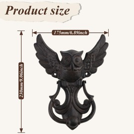 Bolifish Antique Gothic Heavy Duty Owl Front Door Knocker, Rustic Black Cast Iron Door Handle Decoration Garden Wooden House and Farmhouse (1 Pack)