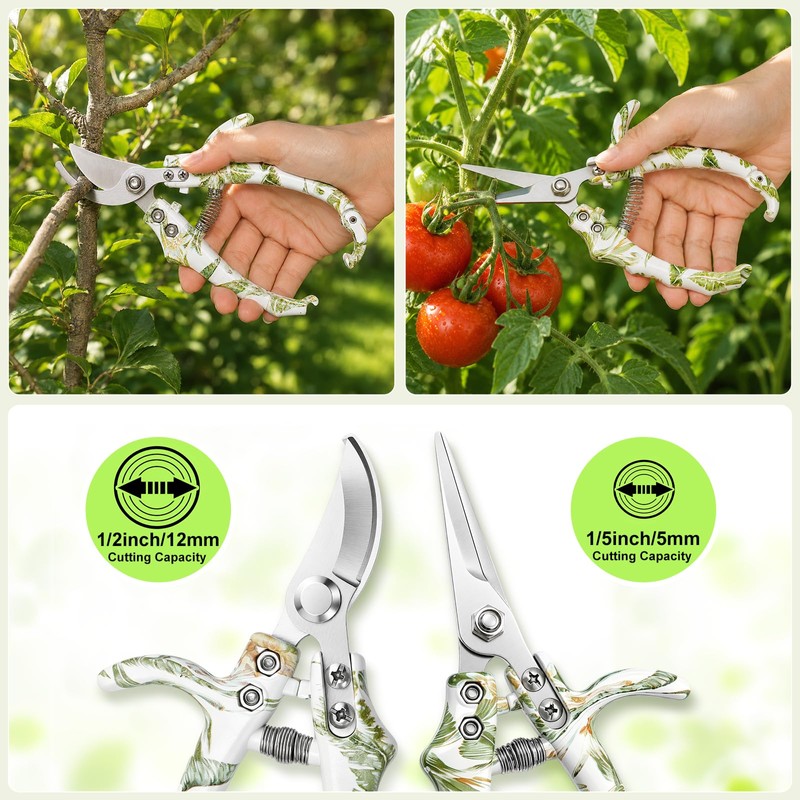 Garden Pruning Shears 2 Pack, Bypass Pruning Shears and Straight