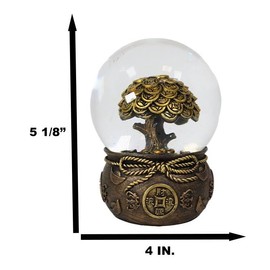 Ebros Gift Feng Shui Golden Money Tree of Prosperity Wealth Fortune Luck and Abundance Water Globe Decor Talisman Figurine Trees of Life Coins Gold Ingots Talents
