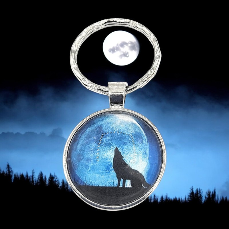 Promotech Howling Wolf Keychain - Flat Keychain Epoxy Resin Metal