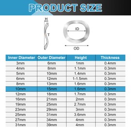 sourcing map Wave Spring Washer, 200Pcs 0.59"x0.39"x0.01" (ODxIDxT) - 304 Stainless Steel Curved Washer for Screw Bolt, Wave Washers Gaskets for Machinery (Silver)