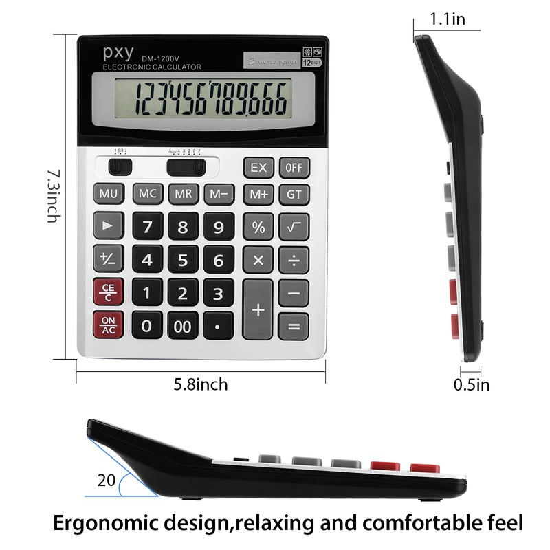 Desk Calculator 12 Digit Extra Large LCD Display, Touch Comfortable