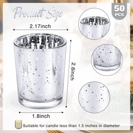 Raiten 50 Pcs Votive Candle Holder Bulk Glass Votive Candle Holder Tealight Candle Holder Valentine Party Decoration Wedding Centerpiece for Table Home Birthday Anniversary Bridal Shower(Silver)