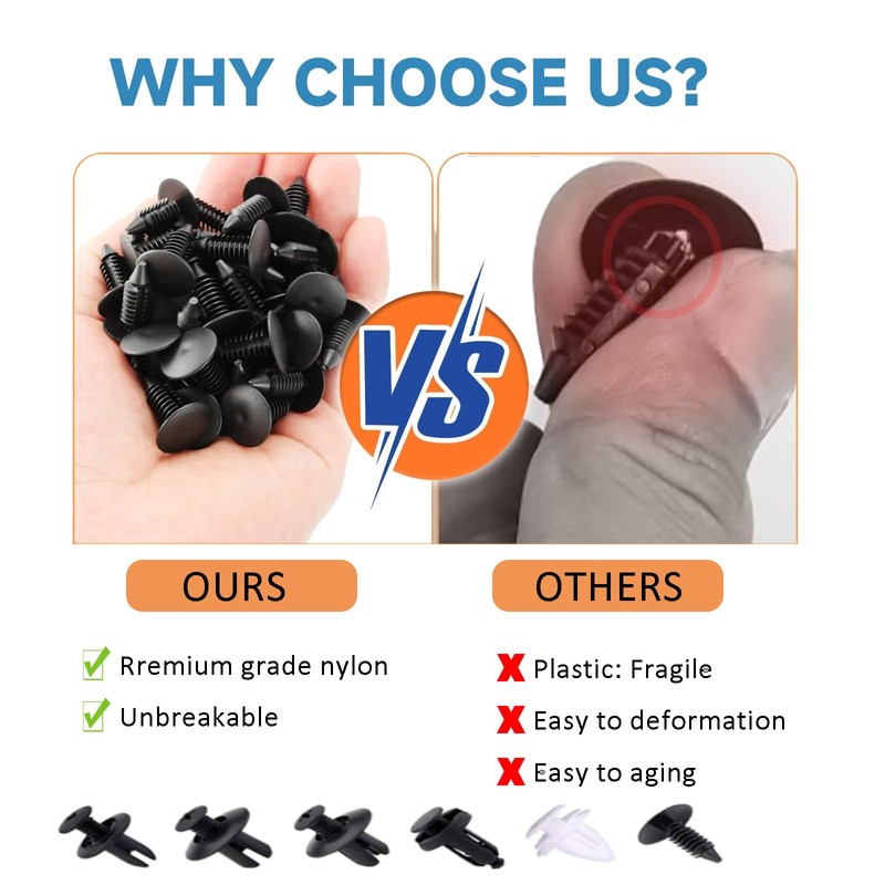 Car Clips & Plastic Rivets Assortment Kit - 6 Sizes