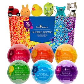 Kids Bath Bombs with Surprise Toys Inside (6 Pack) - Releases Color & Bubbles, Won’t Stain Tub, Moisturizing, Large Bubble Bomb, USA Made - Ideal Gift for Girls & Boys by Two Sisters