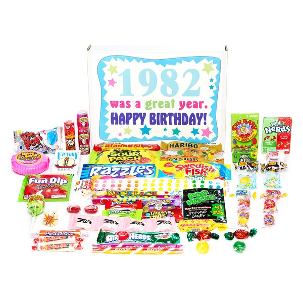 Woodstock Candy ~ 1982 38th Birthday Gift Box of Nostalgic Retro Candy from Childhood for 38 Year Old Man or Woman Born 1982