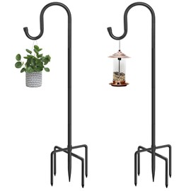 48 Inch Shepherds Hooks for Outdoor, Heavy Duty Bird Feeder Pole with 5 Prong Bases, Garden Hanging Stake for Bird Feeder, Solar Light, Plant Hanger, Wedding Decor, Metal Hanger Hooks, Black, 2 Packs