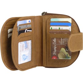 Harrys-Collection Half Round Women's Purse in Vintage Brown with Feather, Cognac, Unit size, coin purse