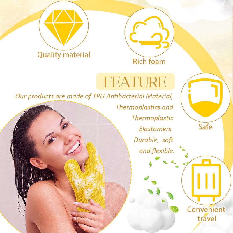 2 Pcs Honeycomb Exfoliating Glove Set, Face Body Shower Mitt,Beige