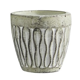47th & Main Textured Round Cement Planter for Indoor or Outdoor Flowers Plants and More, Small, Leaf-Print