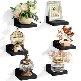 Alsonerbay Small Floating Shelves for Wall Set of 6, Black Shelves for Bedroom 10.2x10.2x4cm Wall Shelf for Living Room Book Shelves Bedroom Shelf