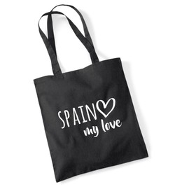 Huuraa Jute Bag Spain My Love Bag Cotton 10 Litres Size for All Fans of Spain Gift Idea for Friends and Family, black