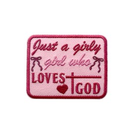 AKIKOPATCH Just A Girl Who Loves God Iron On Patches, Size 3" Jesus Sew Patches for Clothes Backpacks Hats Jeans Bags, God Embroidered Patches, Faith Iron On Fabric Patches DIY Gift for Christians