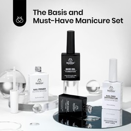 Beetles 4 Pcs 15ml Gel Top Coat and Base Coat Set with Nail Dehydrator and Primer,Professional Nail Prep Acid-Free & Hema-Free Dehydrate Bond Primer Set for Acrylic and Gel Nail Polish | beetles Gel Polish