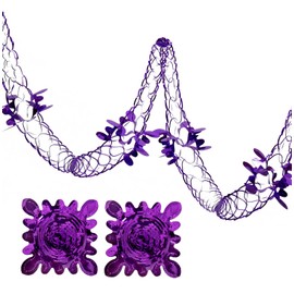 2 Pk Foil Garland Flower - Christmas Hanging Decoration Wall Ceiling Xmas Deco (Dark Purple)