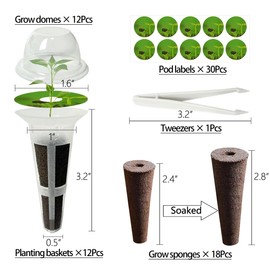 73pcs Seed Pod Kit for Aerogarden, Hydroponics Garden Accessories for System Compatible with Hydroponics Supplies from All Brands, 18 Grow Sponges, 12 Plant Baskets & Domes, 30 Pod Labels, 1 Tweezer