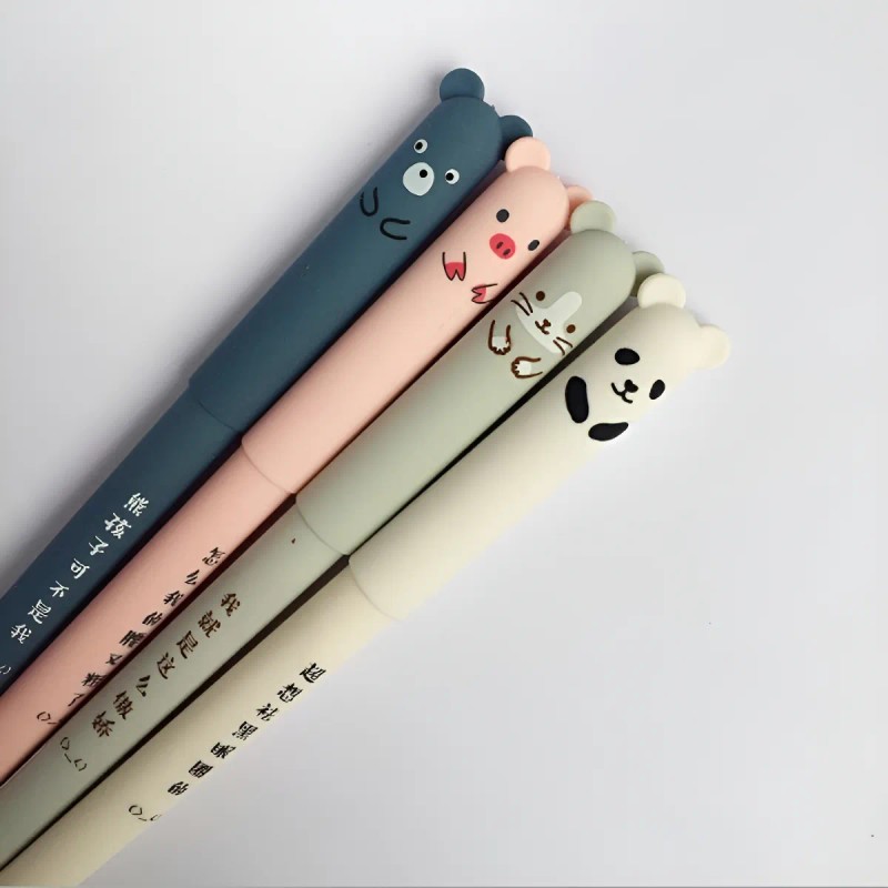 Set De 4 Lapiceros Borrables, Animales Kawaii + 4 Repuestos