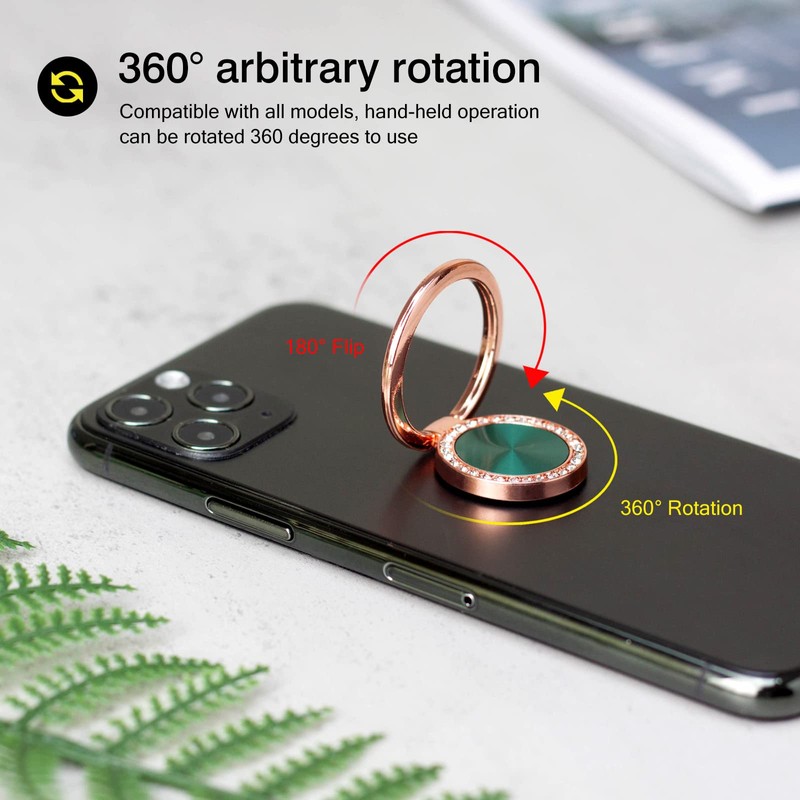 [2 Pack] Concentric Circular Texture Diamond Setting Cell Phone Ring