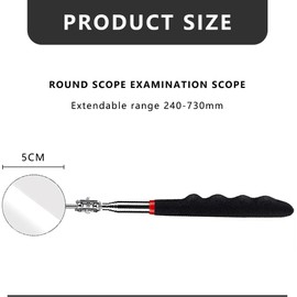 CKKAPTURE 6 Pcs Extended Handle Telescopic Mirror Set - Car Inspection Mirror, 50mm Diameter, Round Handle, 360-Degree Rotation, Stainless Steel Universal Folding Telescopic Round Mirror (Black)