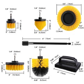 Vizava 7 Piece BBQ Grill Cleaning Brush Ultra Stiff Drill Powered Cleaning Brushes Nylon Safe Bristle BBQ Grill Rust Remover Gift for Dad Grill Cleaner for Outdoor Grill (Yellow)