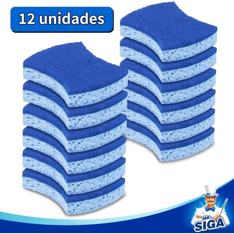 MR.SIGA Esponja Exfoliante de celulosa antiarañazos para Cocina, Doble Cara,