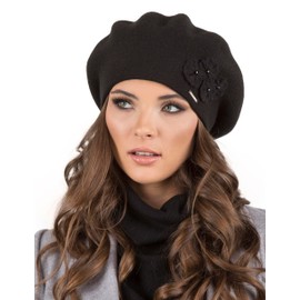 Vivisence Ladies Beret Hat Headpiece Warm Patterned Plain 7006 Made in EU - black