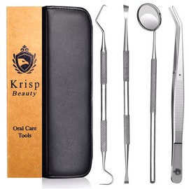Professional Dental Tools - Dental Pick, Dental Scaler for Tartar Plaque Remover Tooth Cleaner Teeth Scraper Dentist Hygienist Kit Sickle Scaler Teeth Cleaning Set Stainless Steel 4 Pc By Krisp Beauty