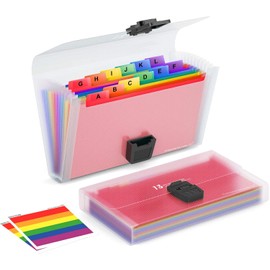 Carpeta de archivo desplegable, 2 organizador de archivos con 13 bolsillos, 12 etiquetas de diferentes colores, tamaño carta A6, adecuadas para oficinas para almacenar documentos, recibos y tickets.