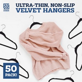 Zober Velvet Hangers - Black for Coats, Pants & Dress Clothes - Non Slip w/ 360 Degree Swivel, Holds up to 10 lbs - Strong Felt Hangers for Clothing