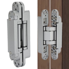 Hidden Door Hinges, Invisible Hinges for Hidden Door Silver Flush Door Cupboard Hinge 180 Degrees Adjustable Cross Hidden Hinges, for 35mm-850mm Door (Silver)