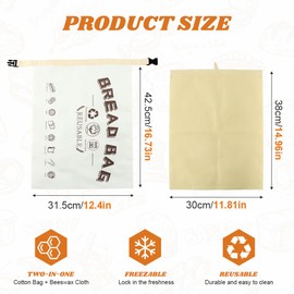2Pcs Reusable Beeswax Bread Bags for Homemade Sourdough Bread Bags Freezer Safe Container to Storage for Keeping Fresh 11.81X14.96in