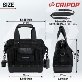 13 Inch Heavy Duty Tool Bag with Multi-Pockets, Close Top Wide Mouth Tool Bag, Molded Waterproof Base for Plumbers, Electricians, Handymen