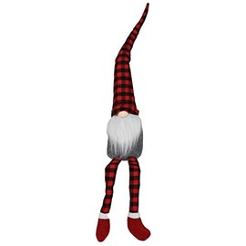 Craig Bachman 17.5 Inch Tall Check Fabric Sitting Gnome (Black, Red, Grey, White)