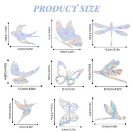 Pack of 24 Butterflies, Dragonflies and Birds Decorative Suncatcher Stickers, Bird Protection for Windows, Prism Window Stickers, Bird Protection for Glass Panels