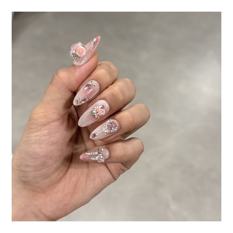 Romantic Rose Nail Tips - M-Stiletto / 로맨틱 로즈 네일팁