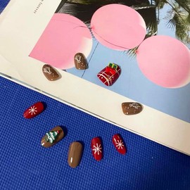 Resweky Christmas French Print on Nails, 24 Pieces, Snowflake, Medium, Short False Nails, Shiny Artificial False Nails, CuteMan Full Cover Acrylic Nails for Women (Green)