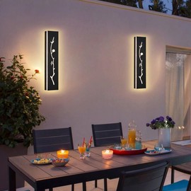 MELUCEE 2 Pack 24in LED Outdoor Wall Lights Black Outside Garage Lights Porch Light, Modern 3000K Warm Lighting Exterior Wall Sconce Indoor Wall Mount Light Bathroom Lighting, Waterproof IP65