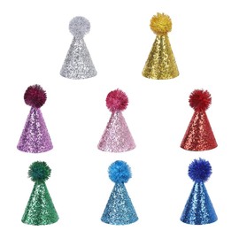 8 Pcs Mini Party Hats, Reusable Dog Party Hat with Pom Pom Cat Birthday Hat, Adjustable Headband Mini Birthday Hat for Small and Medium Boys and Girls Puppy Cat Kitten Decorated Party Hat