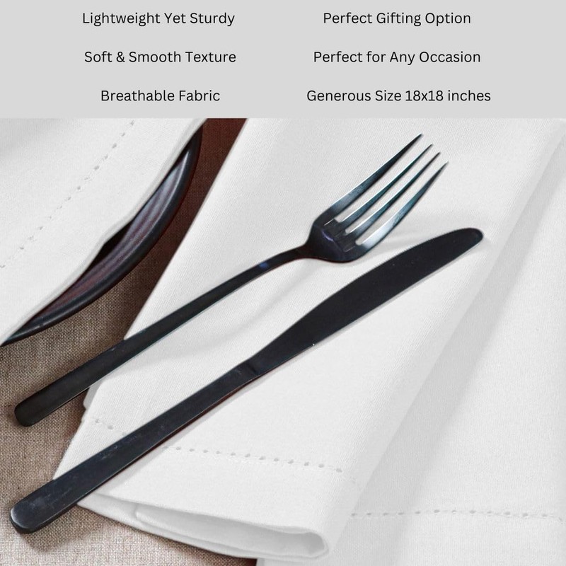 Threadvista 100% Cotton Hemstitch Cloth Dinner Napkins Set of 12