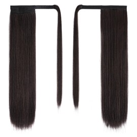 BARSDAR Dark Brown Straight Ponytail Extensions - 18 Inch Long Straight Wrap Around Ponytails for Women, Clip in Ponytail Hair Extensions Synthetic Pony Tails Hairpieces - Dark Brown Mixed