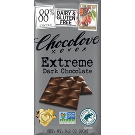 Chocolove Extreme Dark Chocolate, 88% Cacao | Non GMO, Rainforest Alliance Certified Cacao | 3.2oz Bar | 12 Pack
